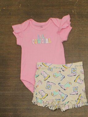Baby Essentials Lil' Cowgirl Fringe Shorts One Piece 2-Piece Set Pink Multi 6M